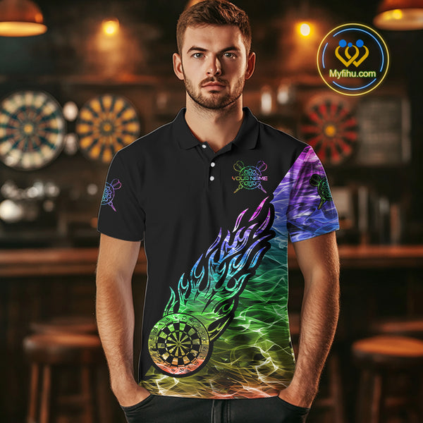Colorful Rainbow Fire Flame Darts Polo & Quarter Zip Custom Dart Shirt For Men Dart Jerseys TDM3995