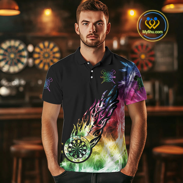 Rainbow Colorful Light Icy Men Darts Polo & Quarter Zip Custom Dart Shirts For Team Dart Jerseys TDM3996