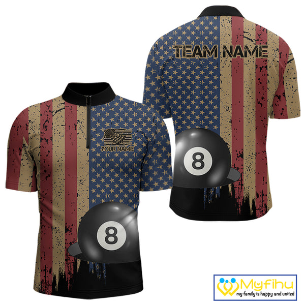Vintage American Flag 8 Ball Billiard Shirts For Men Custom Patriotic Pool Team Jerseys TDM3998