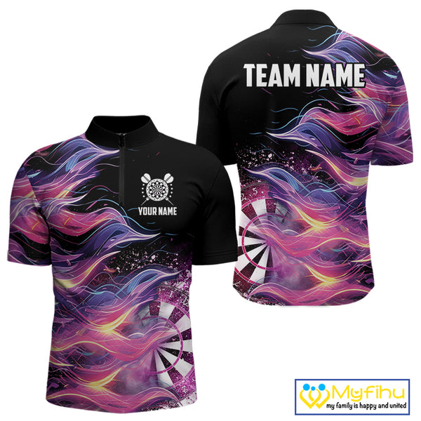 Funny Pink Flame Dart Shirt With Pocket Option For Men Custom Darts Jersey TDM4353