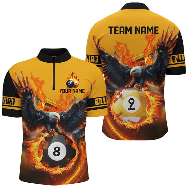 3D Eagle Flying Custom Fire 8 Ball & 9 Ball Billiard Shirts For Men, Best Team Billiard Jerseys TDM2236