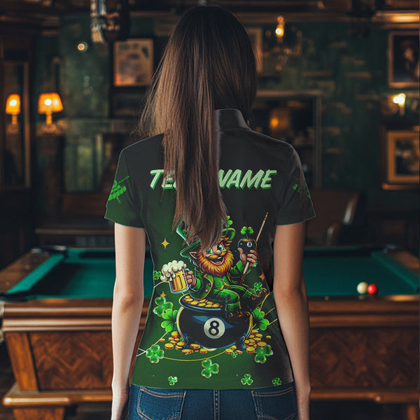Personalized Funny Green Luckiest Shamrock Women Billiard Shirt Custom St Patrick Day Billiard Jersey TDM3426