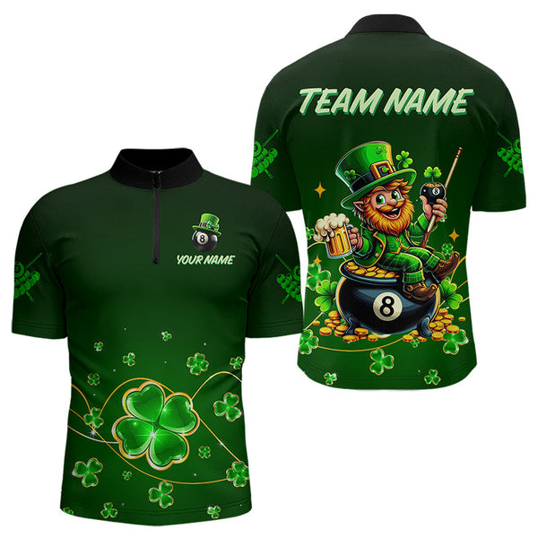 Personalized Funny Green Luckiest Shamrock Men Billiard Shirt Custom St Patrick Day Billiard Jersey TDM3426