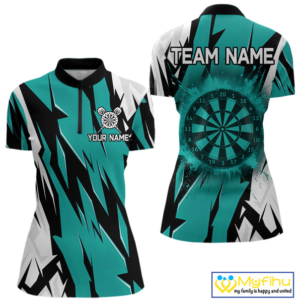 Turquoise Darts Jerseys For Women Custom Darts Team Shirts Polo & Quarter Zip, Darts Clothing TDM4008