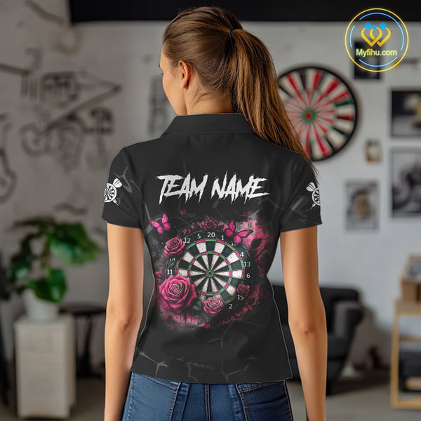 Personalized Pink Funny Skull Roses Darts Shirt For Women Custom Darts Team Jersey, Darts Outfit TDM4354