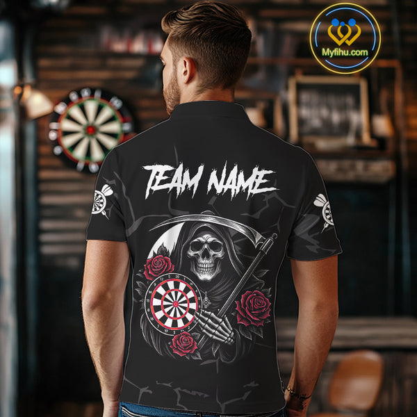 Personalized Red Funny Skull Roses Darts Shirt For Men Custom Darts Team Jersey, Darts Outfit TDM4356