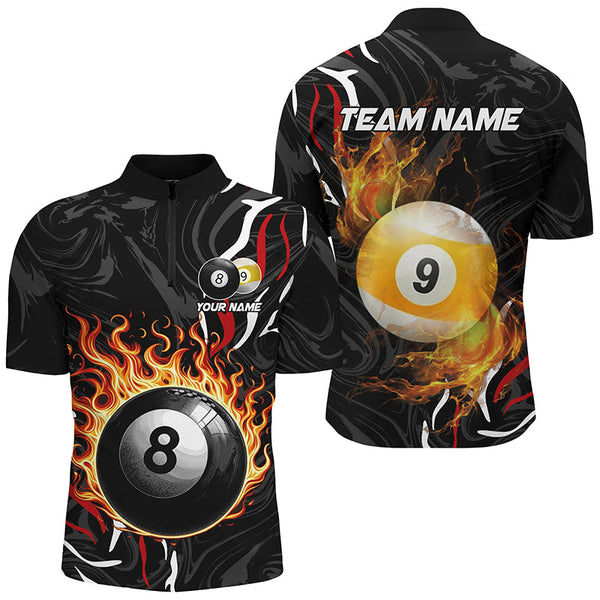 Personalized 8 Ball & 9 Ball Fire Flame Men Billiard Shirts, 3D Billiard Jerseys For Team Pooler TDM2504