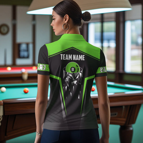 Black And Green 8 Ball Pool Billiard Jerseys For Women Custom Polo & Quarter Zip Billiard Team Shirts TDM3436