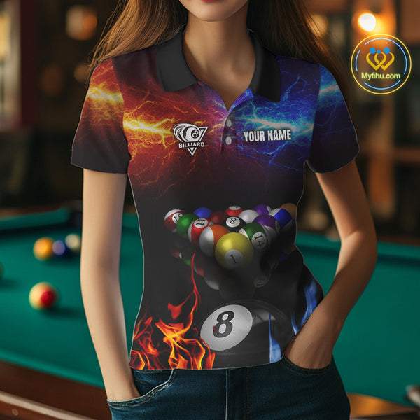 Orange And Blue Custom Lightning Women's Billiard Shirts – Billiard Pool Team Jerseys Polo & 1/4 Zip TDM4014