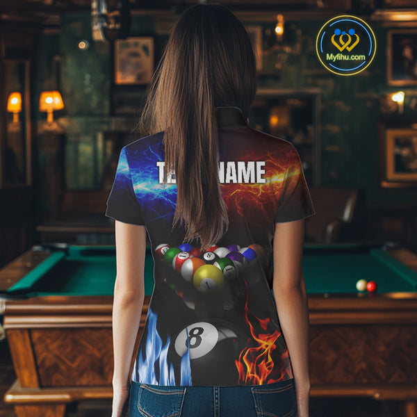 Orange And Blue Custom Lightning Women's Billiard Shirts – Billiard Pool Team Jerseys Polo & 1/4 Zip TDM4014