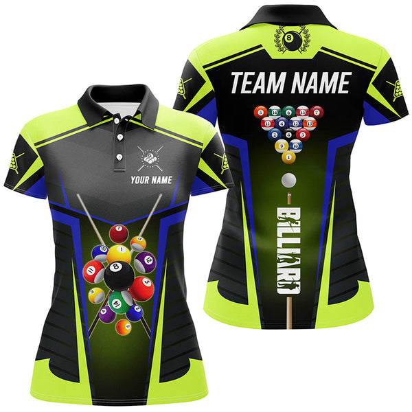 Personalized Green Neon Jerseys Billiard Balls Shirts For Women Custom 3D Pool League Shirts TDM1832