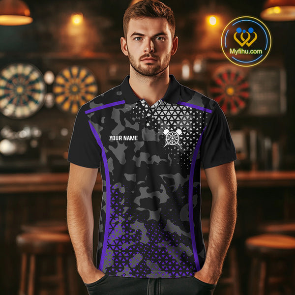 Black Purple Camo Darts Shirt With Pocket Option For Men Custom Dart Jersey TDM4365
