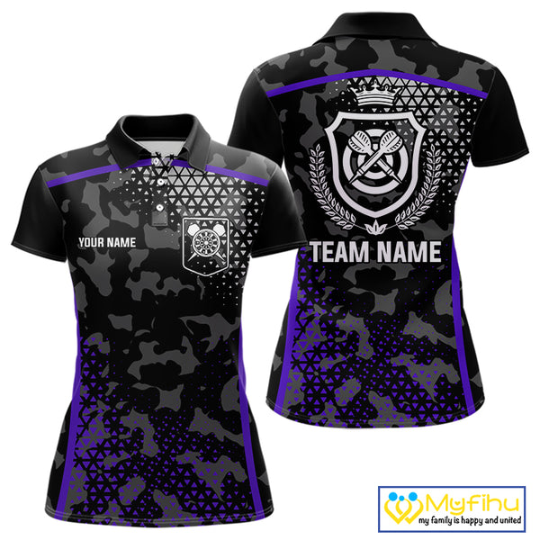 Black Purple Camo Darts Shirt With Pocket Option For Women Custom Dart Jersey TDM4365