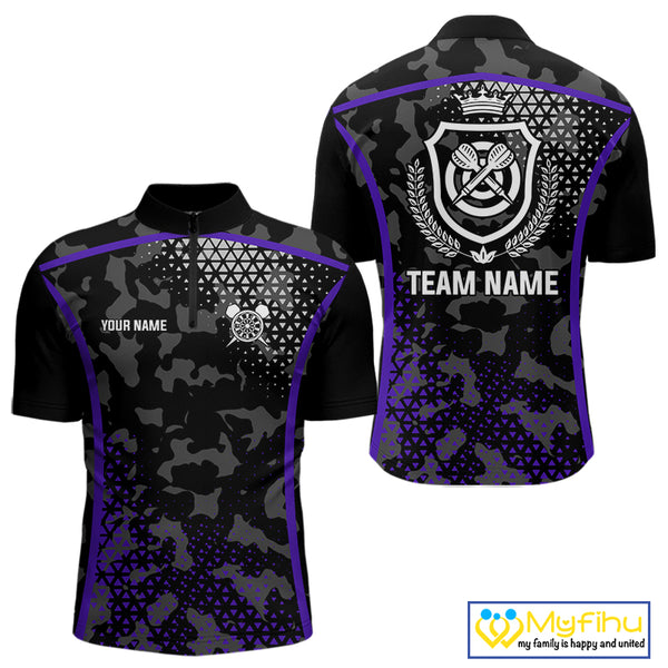 Black Purple Camo Darts Shirt With Pocket Option For Men Custom Dart Jersey TDM4365