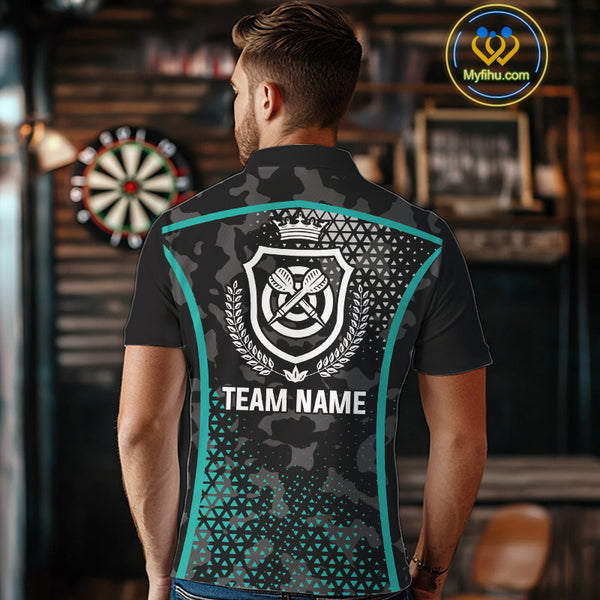 Black & Turquoise Camo Dart Shirt For Men Custom Dart Jerseys Pocket Option TDM4366
