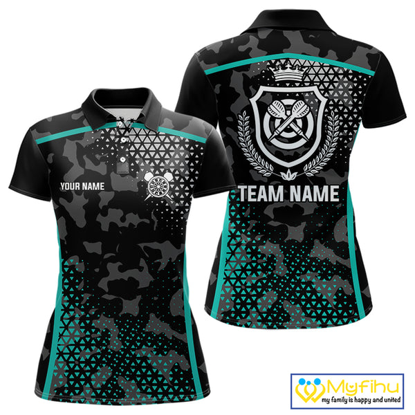 Black & Turquoise Camo Dart Shirt For Women Custom Dart Jerseys Pocket Option TDM4366