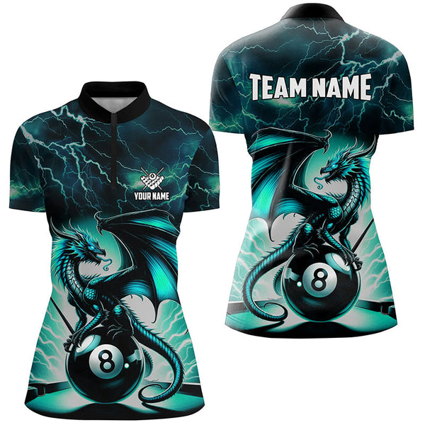 Lightning Thunder Dragon Custom Turquoise 8 Ball Pool Shirts For Women, Billiard Team League Jerseys TDM2252