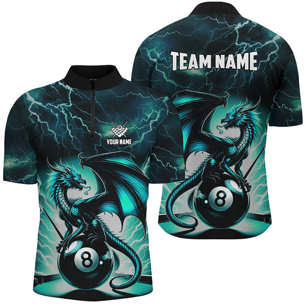 Lightning Thunder Dragon Custom Turquoise 8 Ball Pool Shirts For Men, Billiard Team League Jerseys TDM2252