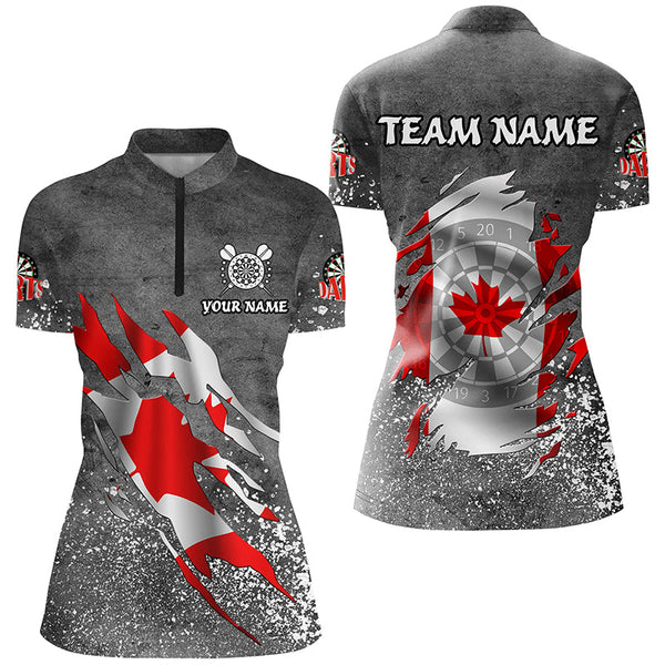 Personalized Grey Grunge Canadian Flag Darts Shirts For Women Custom Patriotic Darts Team Jerseys TDM2510