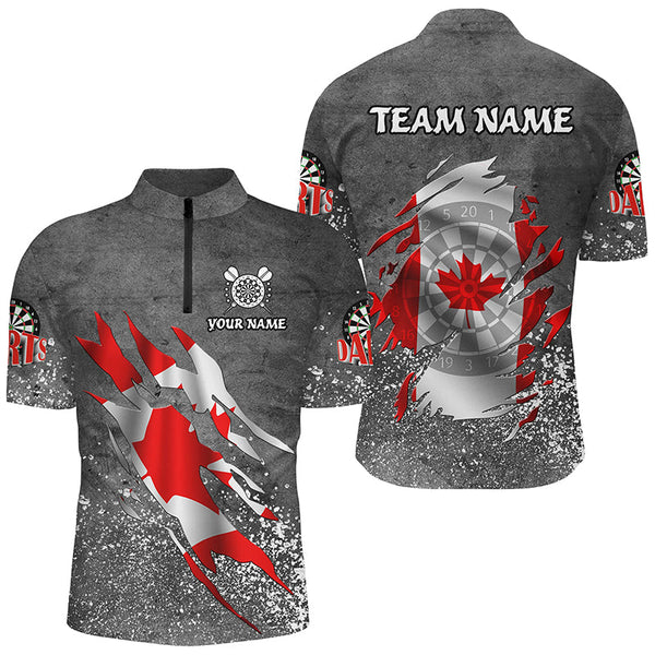 Personalized Grey Grunge Canadian Flag Darts Shirts For Men Custom Patriotic Darts Team Jerseys TDM2510