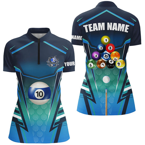 10 Ball Pool Billiard Jerseys Custom Quarter-Zip Shirts For Women Best Billiard Team Shirts  TDM0926