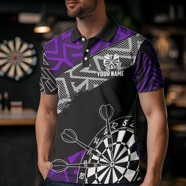 Custom Darts Shirts For Men Personalized Zig-Zag Pattern Dart Jerseys, Cool Dart Shirts |Purple TDM3444