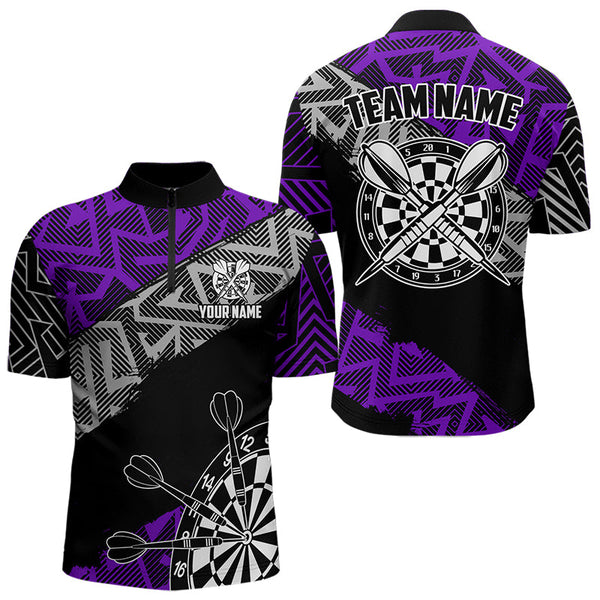 Custom Darts Shirts For Men Personalized Zig-Zag Pattern Dart Jerseys, Cool Dart Shirts |Purple TDM3444