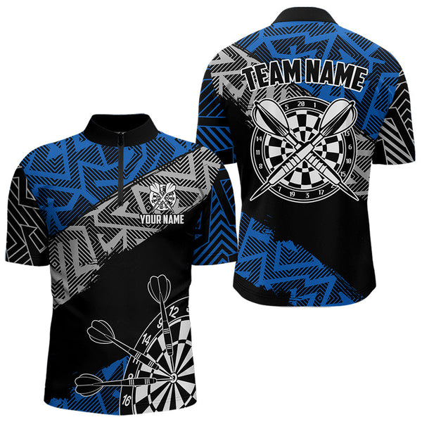 Custom Darts Shirts For Men Personalized Zig-Zag Pattern Dart Jerseys, Cool Dart Shirts |Blue TDM3445