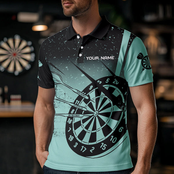 Personalized Grunge Turquoise Darts Polo & Quarter Zip Custom Dart Shirts For Men Darts Team Jersey TDM3446