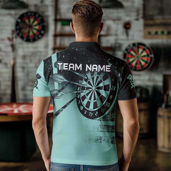 Personalized Grunge Turquoise Darts Polo & Quarter Zip Custom Dart Shirts For Men Darts Team Jersey TDM3446