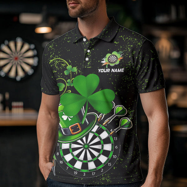 Luckiest Green Shamrock Black Grunge Dart Shirts For Men Custom St Patrick Day Dart Team Jerseys TDM3591