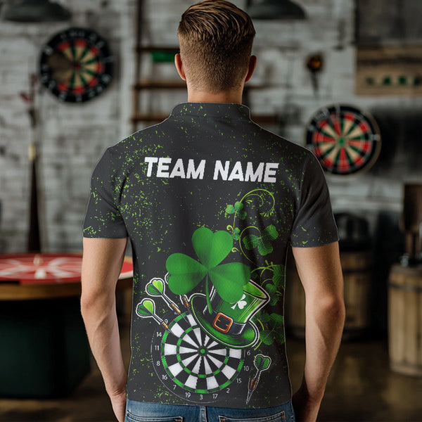 Luckiest Green Shamrock Black Grunge Dart Shirts For Men Custom St Patrick Day Dart Team Jerseys TDM3591