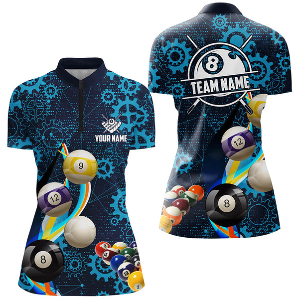 Personalized Blue Billiard Balls Gear Pattern Women Billiard Shirts Custom Colorful Billiard Jerseys TDM2041