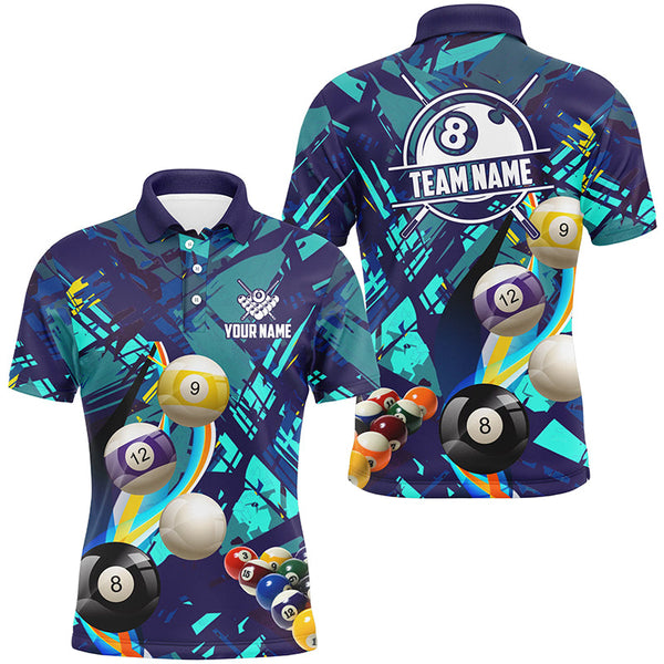 Personalized Blue Billiard Balls Men Polo And Quarter-Zip Shirts, Colorful Billiard Jerseys Shirts TDM2042