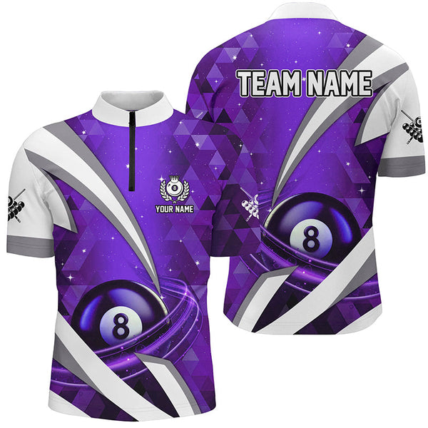 Customized Lightning Purple 8 Ball Pool Men Billiard Polo & 1/4 Zip Shirts, Billiard Team Jerseys TDM2520