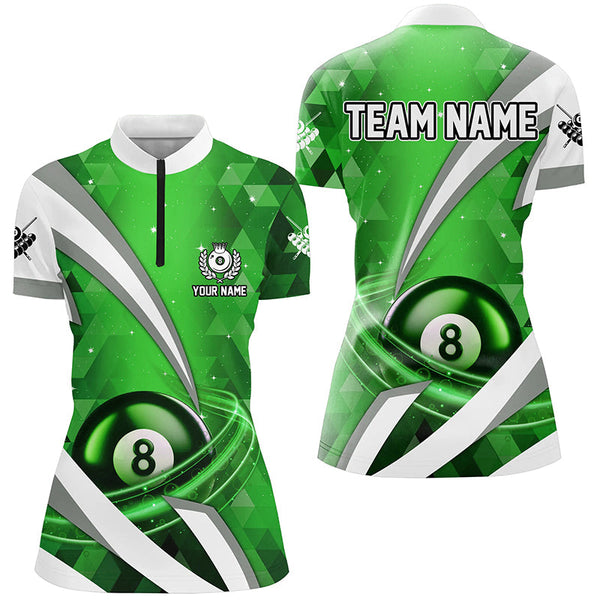 Customized Lightning Green 8 Ball Pool Women Billiard Polo & 1/4 Zip Shirts, Billiard Team Jerseys TDM2521