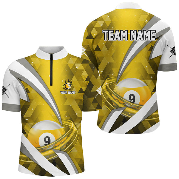 Customized Lightning Yellow 9 Ball Pool Men Billiard Polo & 1/4 Zip Shirts, Billiard Team Jerseys TDM2523