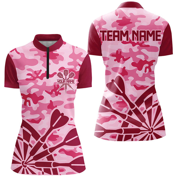 Pink Jerseys Camo Darts Polo & Quarter-Zip Shirts For Women Custom Darts Shirts Uniform For Team TDM2528