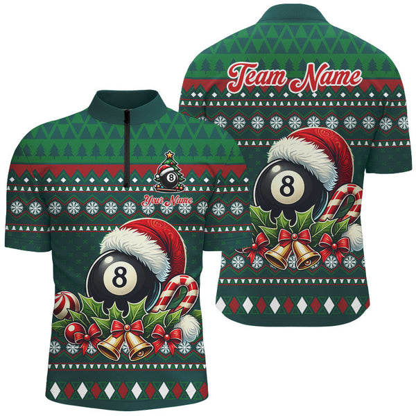 Funny Green Christmas Santa 8 Ball Pool Billiard Shirts For Men Custom Xmas Billiard Jerseys TDM3012