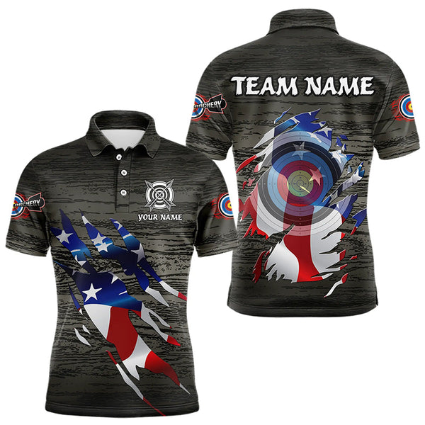 Personalized Grey Grunge USA Flag Archery Shirts For Men, American Patriotic Archery Team Jerseys TDM3243
