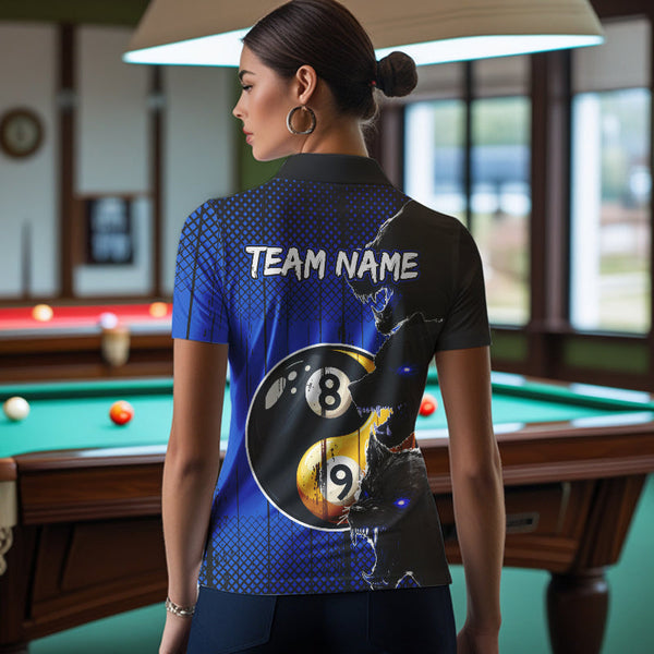 Funny Ying And Yang Eyes Of Wolf Billiard Shirts For Women Custom 8 & 9 Ball Billiard Jerseys | Blue TDM3597