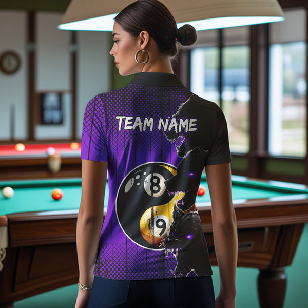 Funny Ying And Yang Eyes Of Wolf Billiard Shirts For Women Custom 8 & 9 Ball Billiard Jerseys |Purple TDM3598