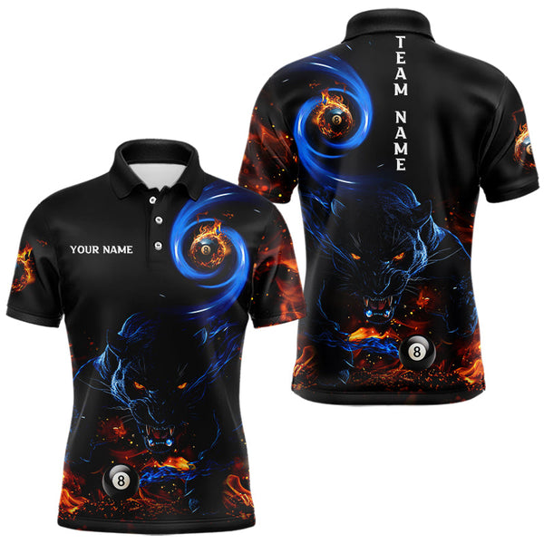 Personalized Orange And Blue Flaming 3D Panther Billiard Shirts For Men, Cool Team Billiard Jerseys TDM3599