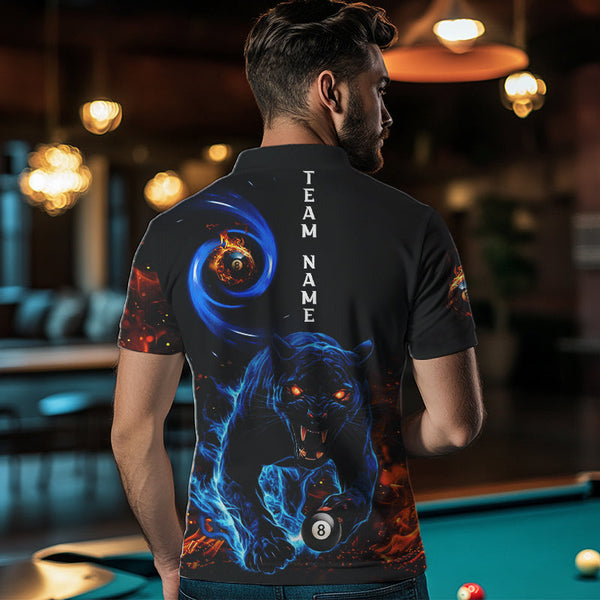 Personalized Orange And Blue Flaming 3D Panther Billiard Shirts For Men, Cool Team Billiard Jerseys TDM3600