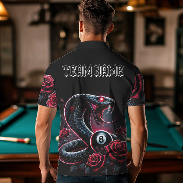 Personalized Rose 8 Ball Pool Cobra Snake Billiard Shirts For Men, Billiard Jerseys Polo & 1/4 Zip TDM3748