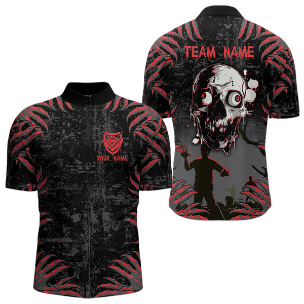 Funny Skull Claw Pattern Custom Men Billiard Shirts, Grunge Red Black Team Billiard Jerseys TDM3752