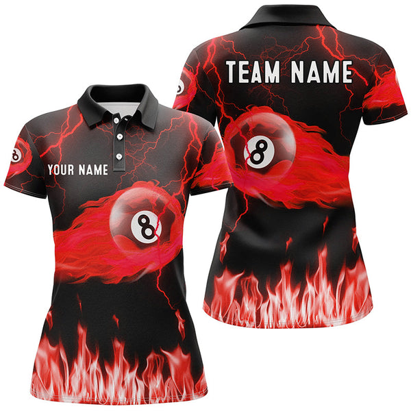 Personalized Red 8 Ball Flame Thunder Lightning Billiard Shirts For Women, Pool Team League Shirts TDM2052