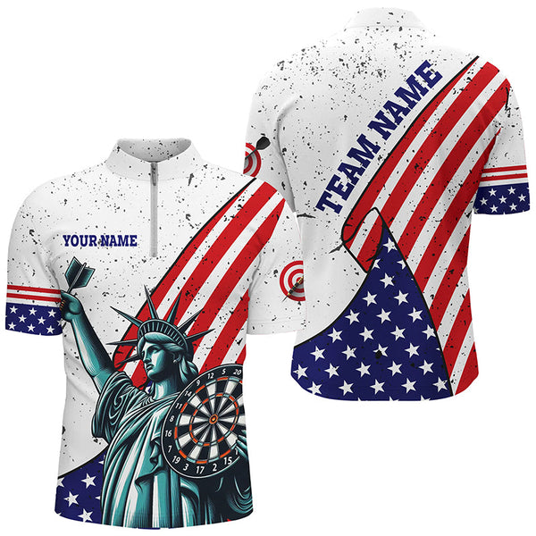 Personalized The Statue Of Liberty Darts Shirts For Men Custom US Flag Patriotic Darts Jerseys TDM2268