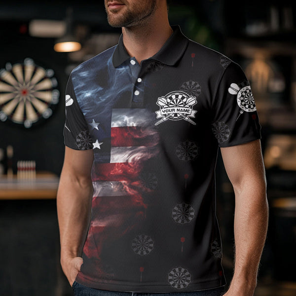 Smoke American Flag Darts Polo, Quarter-Zip Shirt Custom Patriotic Dart Shirts For Men Dart Jerseys TDM3454