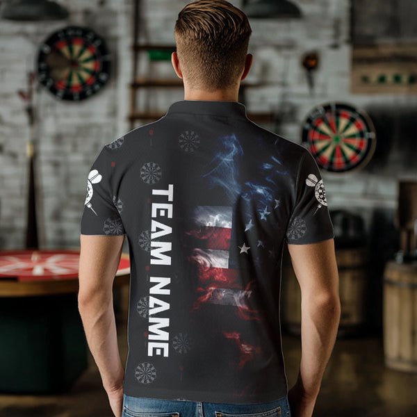 Smoke American Flag Darts Polo, Quarter-Zip Shirt Custom Patriotic Dart Shirts For Men Dart Jerseys TDM3454